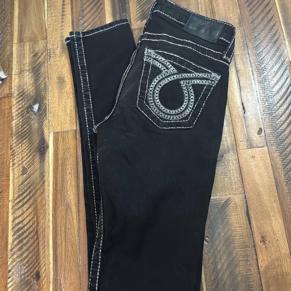 Big Star Women's Skinny Jeans - Black with White Stitching